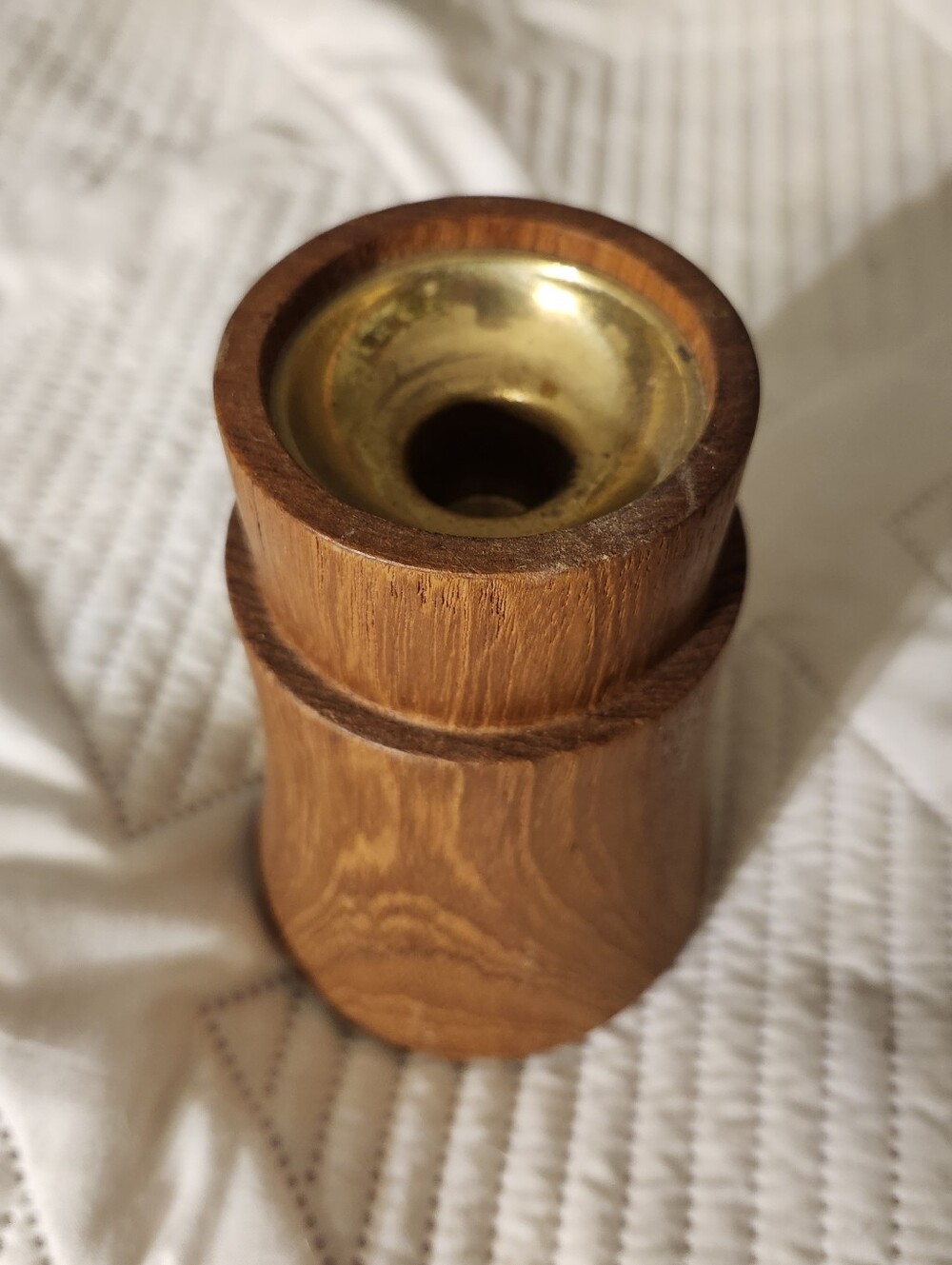 Dansk Teak Wood and Brass Candle Holder - Brown
